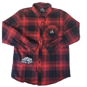 Lurking Class Plaid Flannel Shirt Mens L Red Black Skull Graphic Skate